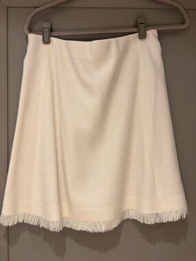 Chloé Cream Fringe-Hem A-Line Skirt